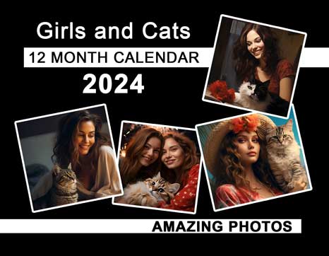Girls and Cats 2024 Wall Calendar